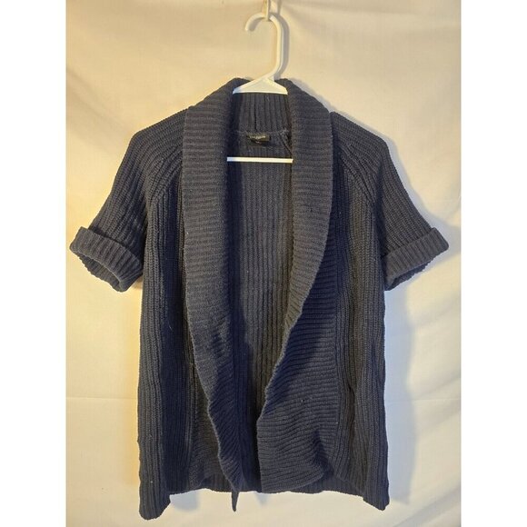 Ann Taylor Chunky Knit Cardigan Sweater Short Sleeve Black Womens Size Small S - Picture 1 of 2
